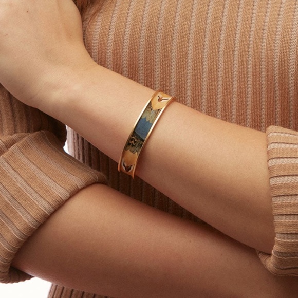 BRACKISH Nome Thin Cuff Bracelet - pheasant and quail feathers 24kt gold plated - Picture 2 of 8